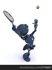 3D Render of an Android playing tennis