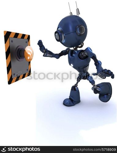 3D Render of an Android pushing a button