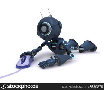 3D Render of an Android with computer mouse