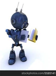 3D Render of an Android with folder and documents