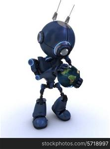 3D Render of an Android with globe
