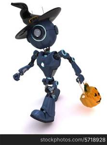 3D Render of an Android with holiday jack-o-lantern
