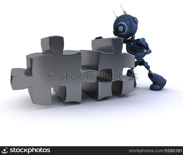 3D Render of an Android with Jigsaw puzzle