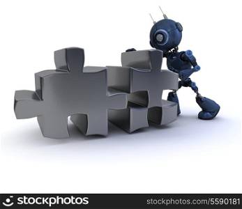 3D Render of an Android with Jigsaw puzzle