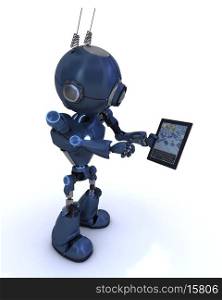 3D Render of an Android with mobile tablet device