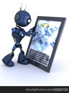 3D Render of an android with mobile tablet device