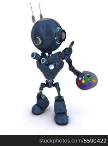3D Render of an Android with paint brush and palette