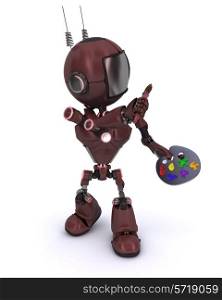 3D Render of an Android with paint brush and palette