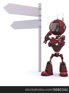 3D Render of an Android with road sign