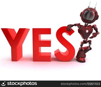 3D Render of an Android with yes sign