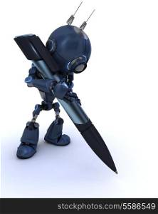 3D Render of an Android writing with a pen