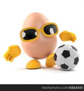 3d render of an egg character playing soccer