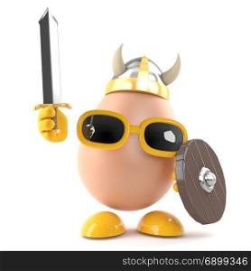 3d render of an egg dressed as a mighty viking warrior