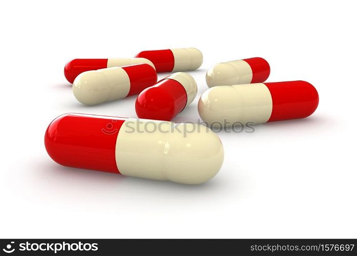 3d render of antibiotic capsules