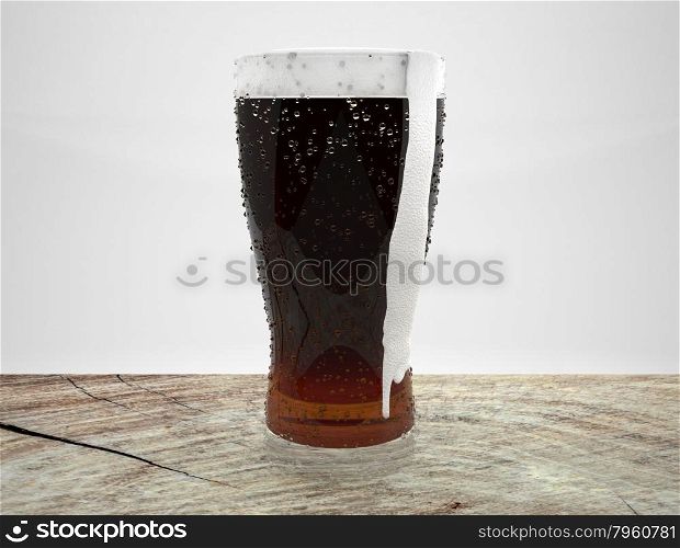 3d render of beer in glass on wood table