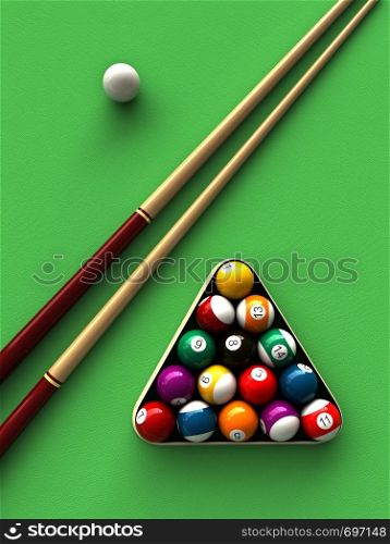 3d render of billiard balls and table