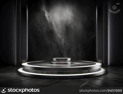 3d render of black and white marble pedestal podium on background. abstract minimal concept decorate with plant, blank space luxury minimal clean design 3d product present mockup. AI Generative
