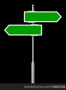 3d render of blank green signs isolted on black background
