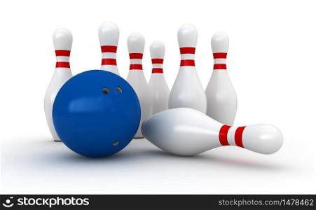 3d render of bowling pins and ball