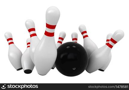 3d render of bowling strike isolated over white background