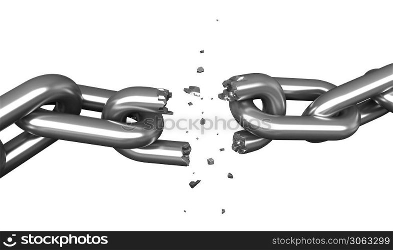 3d render of breaking chains isplated over white background