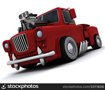 3D render of Charicature of supercharged 50&acute;s classic pickup truck