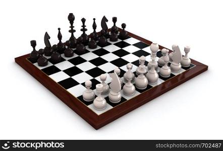 3d render of chess table and pieces over white background