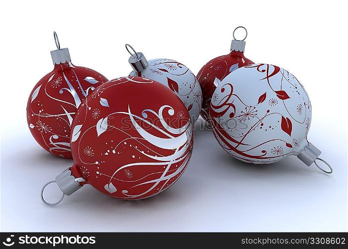 3D render of Christmas decorations on white