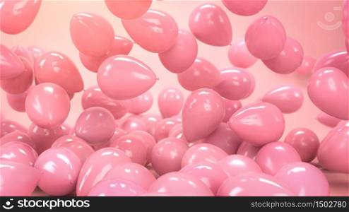 3d render of colorful pink air ballons flying and falling in pink paper studio. Perfect background or mockup for celebrations, party, greetings and invitations. 3d illustration.. 3d render of colorful pink air ballons flying and falling in pink paper studio. Perfect background or mockup for celebrations, party, greetings and invitations. 3d render.