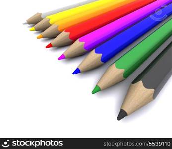 3D Render of coloured pencil crayons
