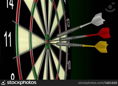 3d render of darts and board