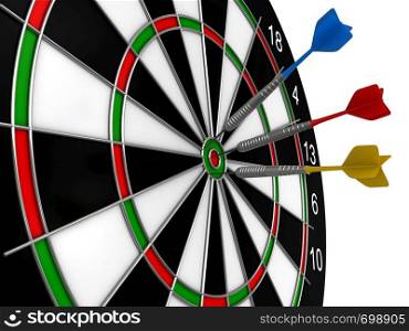3d render of darts and board isolated over white background