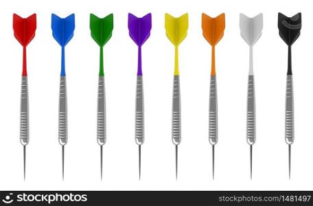 3d render of darts in various colors idolated on white background