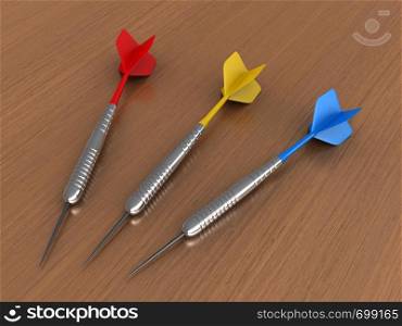 3d render of darts over table background