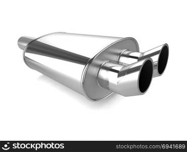 3d render of dual chrome pipe muffler