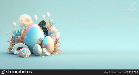 3D Render of Easter Eggs and Flowers with a Fairy Tale Theme