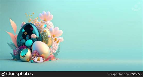 3D Render of Easter Eggs and Flowers with a Fairy Tale Theme