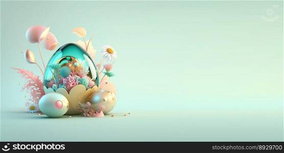 3D Render of Easter Eggs and Flowers with a Fantasy Theme
