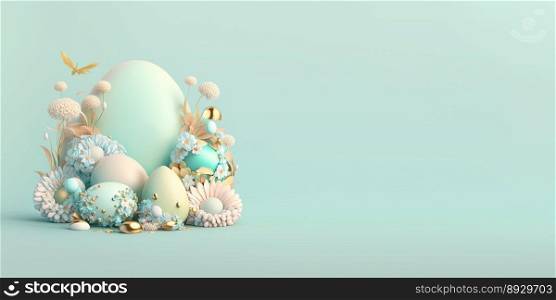 3D Render of Easter Eggs and Flowers with a Fantasy Theme