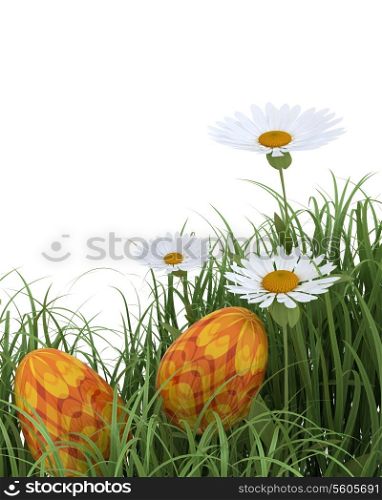 3D render of easter eggs in spring flowers
