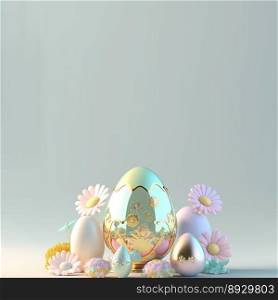 3D Render of Eggs and Flowers for Easter Party Background