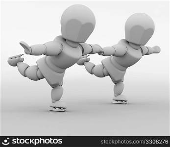 3D render of figure skaters dancing on ice
