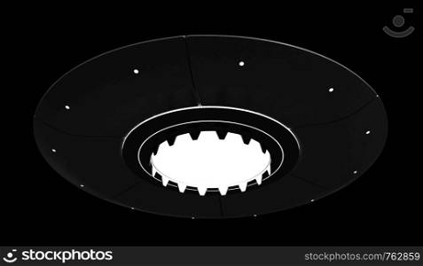 3d render of flying saucer isolated over black background