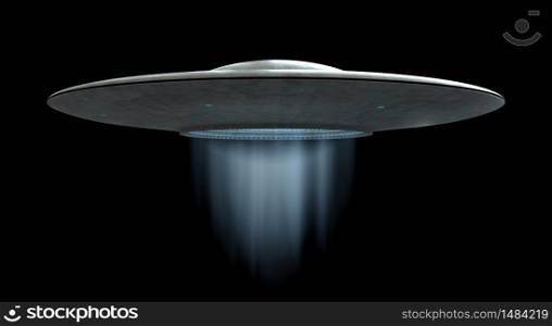 3d render of flying saucer ufo over black background