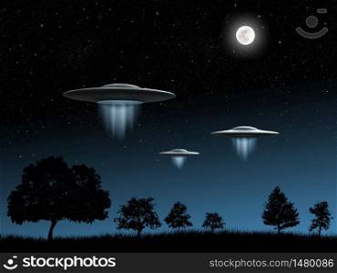 3d render of flying saucers ufo on night background