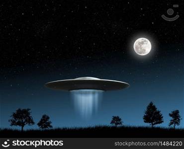 3d render of flying saucers ufo on night background