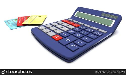 3D Render of generic credit cards with a calculator