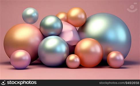 3D render of geometric shapes, spheres with gentle pastel colours