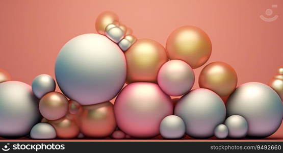 3D render of geometric shapes, spheres with gentle pastel colours