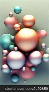 3D render of geometric shapes, spheres with gentle pastel colours. Vertical orientation